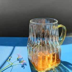 MT09041 JARRA VIDRIO RAYAS VERTICAL MANDO DORADO 400ML
