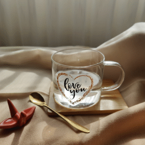 MT09141 SET TAZA VIDRIO LOVE YOU 2 CON CUCHARA