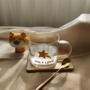 MT09138 SET TAZA VIDRIO BIGOTE CON CUCHARA