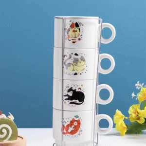 MT09378 TAZAS TE CERAMICA X 4 APILABLE GATO GRANDE 2007505093788