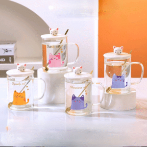 MT09578 TAZA VIDRIO CON GATO DE COLORES