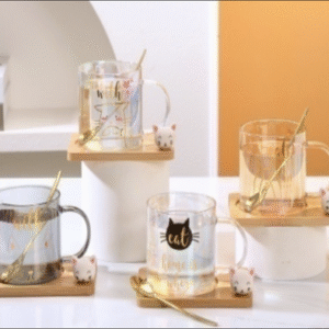 MT09574 TAZA VIDRIO DISEÑO GATO