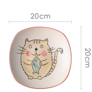 MT09727 PLATO CERAMICA CUADRADO 8 GATO Y PEZ"