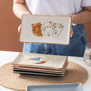 MT09729 PLATO CERAMICA RECTANGULAR 3 GATOS