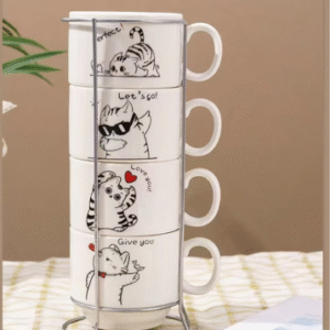 MT09946 TAZA CERAMICA DE TE GATO X 4 APILABLE 2007505099469
