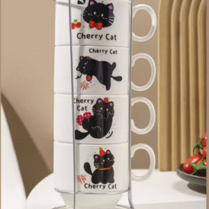 MT09944 TAZA CERAMICA DE TE GATO NEGRO X 4 APILABLE 2007505099445