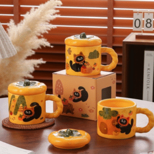 AA0139 TAZA CERAMICA GATO Y ZAPALLO