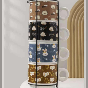 AA0448 TAZA CERAMICA APILABLE ANIMALES CON SOPORTE