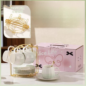 AA0481 TAZA DE CAFE CON PLATO X 6 VERDE + BLANCO
