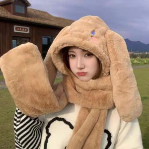 GORRO CON BUFANDA Y GUANTE CINNAMOROLL MARRON