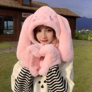 GORRO CON BUFANDA Y GUANTE CINNAMOROLL ROSA