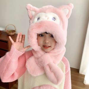 FINAL GORRO DE KUROMI ROSA CON BUFANDA