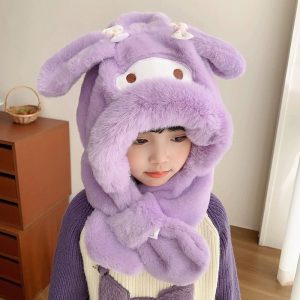 FINAL GORRO DE KUROMI VIOLETA CON BUFANDA