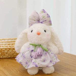 CONEJO CON VESTIDO VIOLETA DE FLORES 40CM