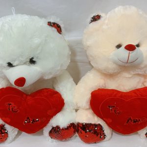 Oso con corazón patas lentejuelas 2 colores 40cm