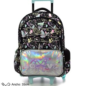 MOCHILA CON CARRO BLACK BUTTEFLY 19"