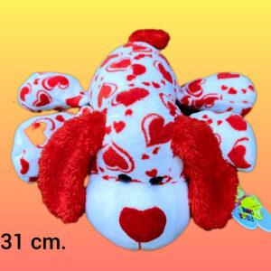 PERRO ACOSTADO CON CORAZONES 31CM