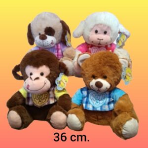 ANIMALES CON REMERA 4 MODELOS 36CM