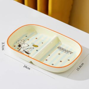 AA0726 PLATO CERAICA CON DIVICIONES PERRITO CON RAYAS CELESTES