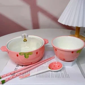 BOWL CERAMICA 8" FRUTILLA CON TAPA DE VIDRIO 2025080810224