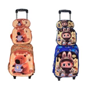 CONJUNTO MOCHILA C/RELIEVE 16 PULGADAS 3 CIERRE CON CARRITO LABUBU/CAPYBARA 0042 [X-164]
