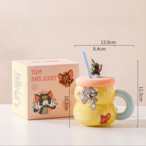 AA0610 TAZA CERAMICA GATO Y RATON AMARILLO