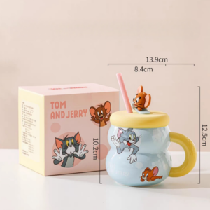 AA0612 TAZA CERAMICA GATO Y RATON CELESTE