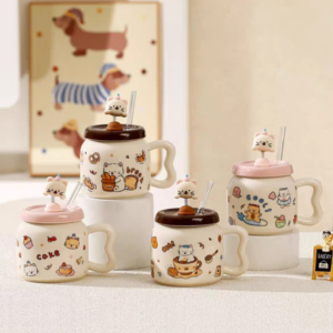 AA0645 TAZA CERAMICA HAPPY CAT CON RESORTE