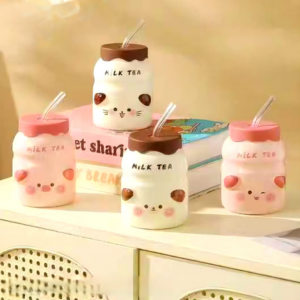AA0658 TAZA CERAMICA CUTE ANIMAL CON SORBETE DE VIDRIO