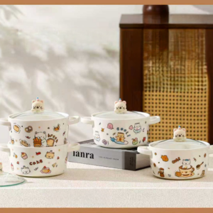 AA0704 BOWL CERAMICA GRANDE CON TAPA DE VIDRIO GATOS