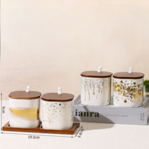 AA0924 SET DE ESPECIEROS CERAMICA X 2 ESILO DORADO CON TAPAS DE MADERA
