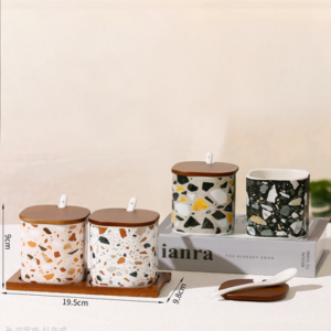 AA0926 SET DE ESPECIEROS CERAMICA X 2 ESTILO PIEDRA
