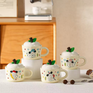 AA1401 TAZA CERAMICA PERRITOS CON HOJAS