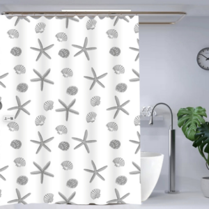 AA3029 CORTINA DE BAÑO PVC ESTRELLAS DE MAR PLATEADA