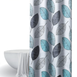 AA3040 CORTINA DE BAÑO TELA TEFLON ANTIHONGO HOJAS DE COLORES
