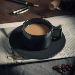 AA1452 TAZA CON PLATO CERAMICA NEGRO