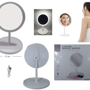 ESPEJO REDONDO C/PIE LED USB REGULABLE LUZ FRIA