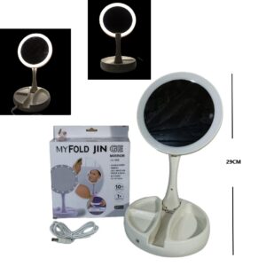 ESPEJO DOBLE C/LUZ LED A PILA Y CON CABLE