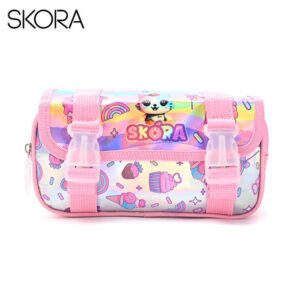 MD42129 - CARTUCHERA 2 CIERRES CON TAPA Y GANCHOS THINK HAPPY TEEN KAWAII GATITO HELADO 21 X 10 CM
