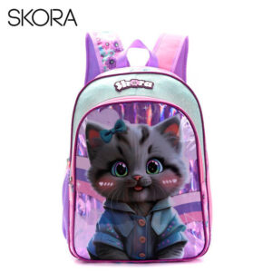 MD42957 - MOCHILA THINK HAPPY PETS GATITA GRIS CON LLAVERO 16"