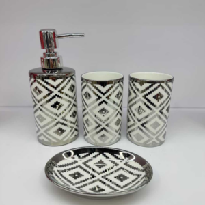 AA1364 SET DE BAÑO CERAMICA DISEÑO PLATEADA