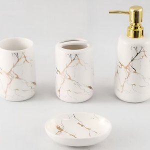 AA1105 SET DE BAÑO CERAMICA ESTILO MARMOL X 4 PIEZAS