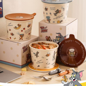 AA0994 TAZON CERAMICA GRANDE CON TAPA GATO Y RATON