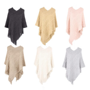 LN34UO8376 - PONCHO TEJIDO CALADO CON FLECOS