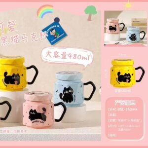 Taza de cerámica gato negro 480 ml