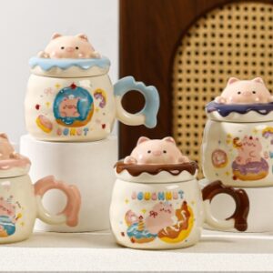 Taza de cerámica con forma de dona de cerdito 390 ml