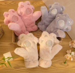 Guantes adulto pata de gato con lentejuelas Surtido 12U/P