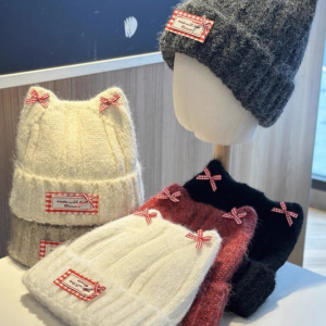 Gorro adulto orejas de gato con lazo tejido peluche Surtido