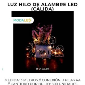 LUZ LED HILO ALAMBRE 20LUSES PILA SF-24-CALIDA-500