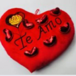 Almohada corazón Te Amo con rosa amarilla 30cm